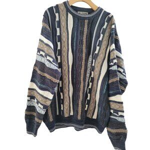 Vintage Le Tigre Mens Blue Sweater 3D size Large 80s Cosby Grandpa Baggy